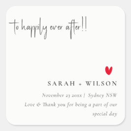 Elegant Simple Minimal Red Heart Script Wedding Quadratischer Aufkleber