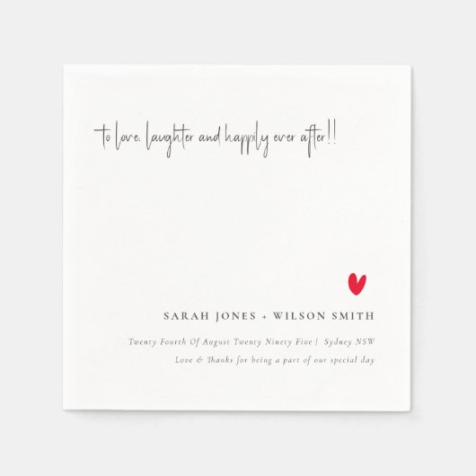 Elegant Simple Minimal Red Heart Script Wedding Serviette (Vorderseite)