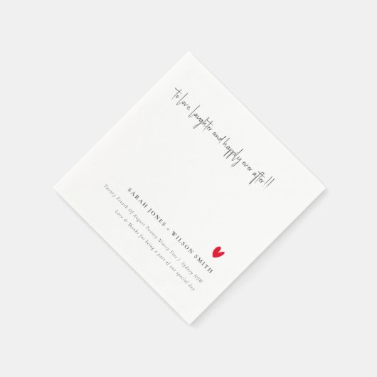 Elegant Simple Minimal Red Heart Script Wedding Serviette (Ecke)