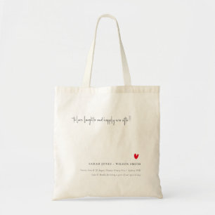 Elegant Simple Minimal Red Heart Script Wedding Tragetasche