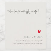 Elegant Simple Minimal Red Heart Script Wedding Weinetikett (Einzelnes Label)