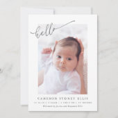 Elegant Simple Minimalistisch Hello Baby Foto Birt Ankündigung (Vorderseite)