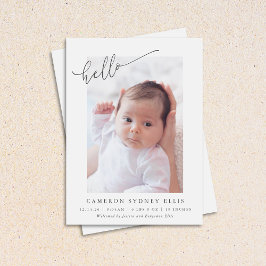 Elegant Simple Minimalistisch Hello Baby Foto Birt Ankündigung