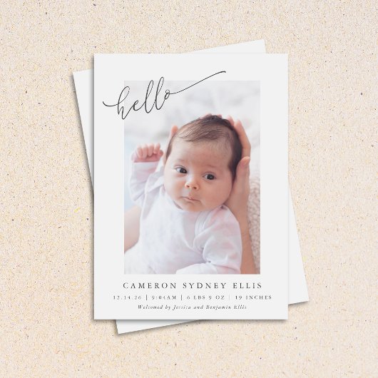 Elegant Simple Minimalistisch Hello Baby Foto Birt Ankündigung
