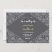 Elegant Simple Minimalistisch Script Damask Weddin Einladung (Vorderseite)