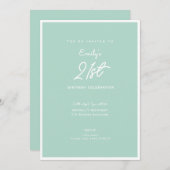 Elegant Simple Mint Modern 21st Birthday Party Einladung (Vorne/Hinten)