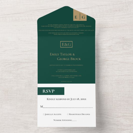 Elegant Simple Modern Emerald Chic Feierliche Hoch All In One Einladung (Innen Boden)