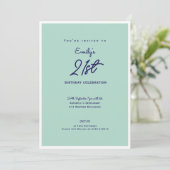 Elegant Simple Modern Mint 21st Birthday Party Einladung (Stehend Vorderseite)