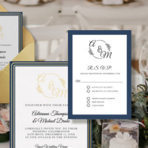 Elegant Simple Modern Navy Blauer feierliche Hochz RSVP Karte