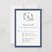 Elegant Simple Modern Navy Blauer feierliche Hochz RSVP Karte (Vorderseite)