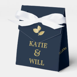 Elegant Simple Modern Navy Gold Blätter Hochzeit Geschenkschachtel