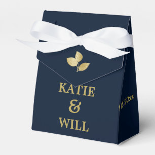 Elegant Simple Modern Navy Gold Blätter Hochzeit Geschenkschachtel