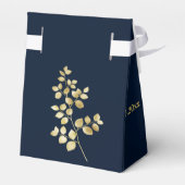 Elegant Simple Modern Navy Gold Blätter Hochzeit Geschenkschachtel (Rückseite)