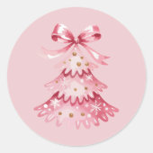 Elegant Simple Modern Pink Christmas Tree Holiday Runder Aufkleber (Vorderseite)