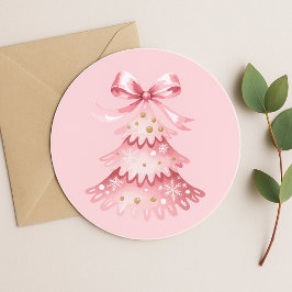 Elegant Simple Modern Pink Christmas Tree Holiday Runder Aufkleber