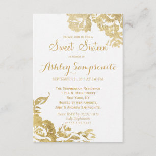 Elegant Simple Modern Rose Floral Gold Sweet 16 Einladung