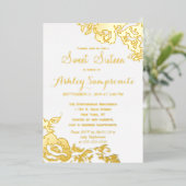 Elegant Simple Modern Rose Floral Gold Sweet 16 Folieneinladung (Stehend vorne)