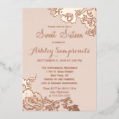 Elegant Simple Modern Rose Floral Gold Sweet 16 Folieneinladung (Vorderseite)
