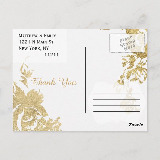 Elegant Simple Modern Rose Floral Gold Vielen Dank Postkarte (Rückseite)
