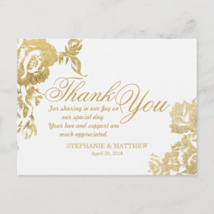 Elegant Simple Modern Rose Floral Gold Vielen Dank Postkarte