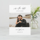 Elegant Simple Modern Script Foto Wedding Rett T Save The Date (Stehend Vorderseite)