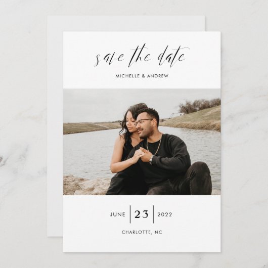 Elegant Simple Modern Script Foto Wedding Rett T Save The Date (Vorne/Hinten)