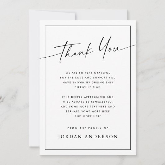 Elegant simple modern script thin border funeral dankeskarte (Vorderseite)