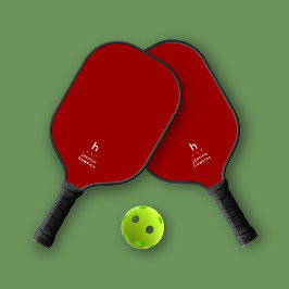 Elegant Simple Monogram Crimson Red Personal Pickleball Schläger