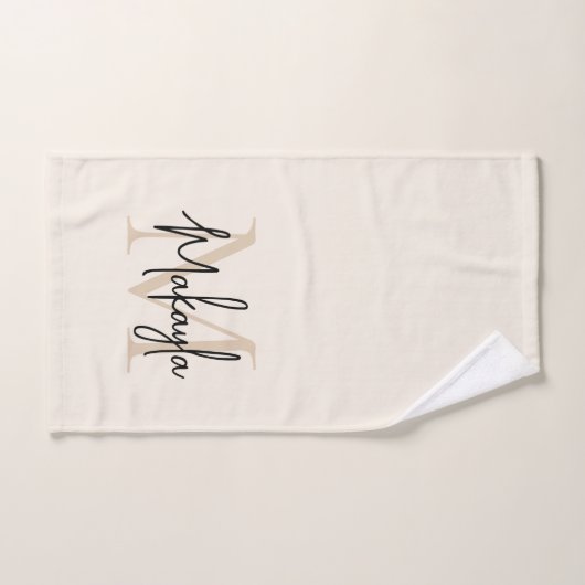 Elegant Simple Monogram Script Name Beige Handtuch (Handtuch)