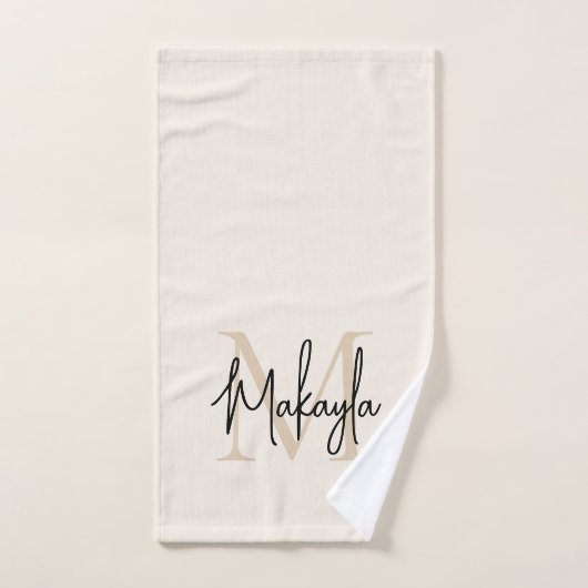 Elegant Simple Monogram Script Name Beige Handtuch (Handtuch)