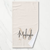 Elegant Simple Monogram Script Name Beige Handtuch