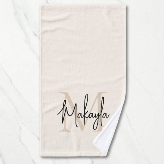 Elegant Simple Monogram Script Name Beige Handtuch