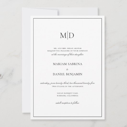 Elegant Simple Monogram Script White Wedding Einladung (Vorderseite)