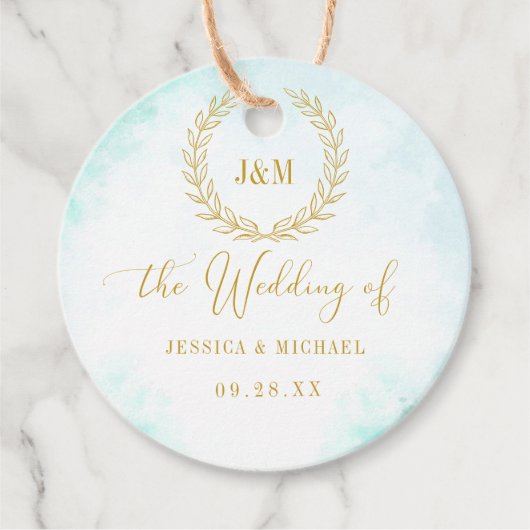 Elegant Simple Monogram Turquoise Wedding Geschenkanhänger (Vorderseite)