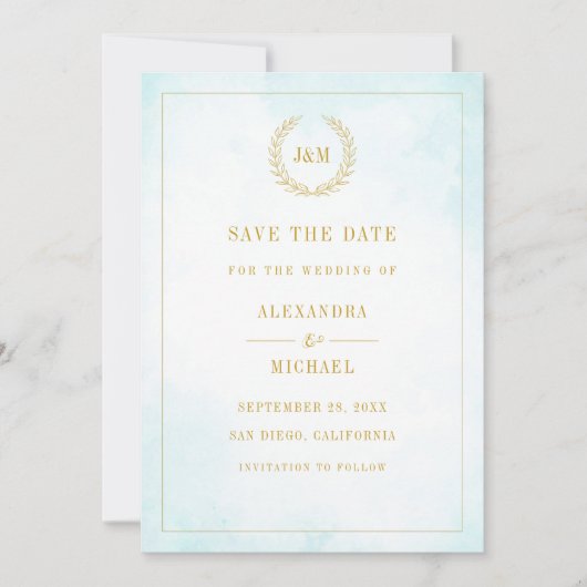 Elegant Simple Monogram Turquoise Wedding Save The Date (Vorderseite)