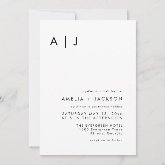 Elegant Simple Monogram Wedding Einladung (Vorderseite)