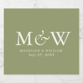 Elegant Simple Moss Green Monogram Wedding Schaumweinetikett (Einzelnes Label)