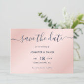 Elegant Simple Navy Blue and Blush Wedding Save The Date (Stehend Vorderseite)
