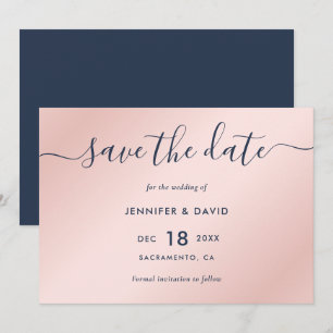Elegant Simple Navy Blue and Blush Wedding Save The Date
