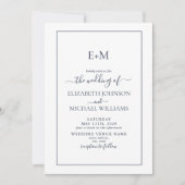 Elegant Simple Navy Blue Formal Monogram Wedding Einladung (Vorderseite)