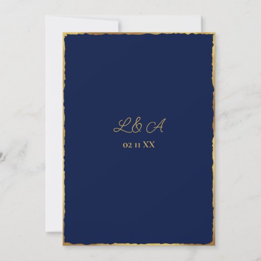 Elegant Simple Navy Blue Luxe Gold Edge Wedding Einladung (Rückseite)
