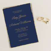 Elegant Simple Navy Blue Luxe Gold Edge Wedding Einladung