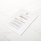 Elegant Simple Navy Blue ROSE GOLD Cross Taufe Folieneinladung (Gedreht)