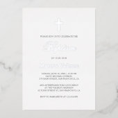 Elegant Simple Navy Blue Silber Cross Taufe Folieneinladung (Vorderseite)