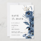 Elegant Simple Navy Blue Watercolor Wedding Save The Date (Vorderseite)