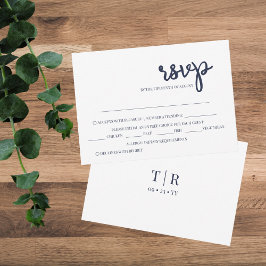 Elegant Simple Navy Blue Wedding RSVP Karte