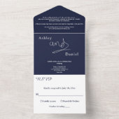 Elegant Simple Navy Blue White Calligraphy Wedding All In One Einladung (Innen Boden)