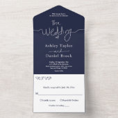 Elegant Simple Navy Blue White Calligraphy Wedding All In One Einladung (Innen Boden)