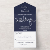Elegant Simple Navy Blue White Calligraphy Wedding All In One Einladung (Innen Boden)