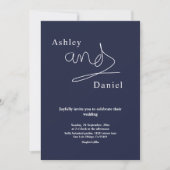 Elegant Simple Navy Blue White Calligraphy Wedding Einladung (Vorderseite)